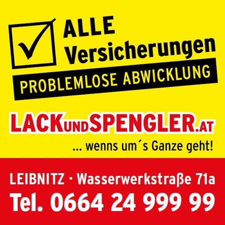 Eine gelbe und rote Werbung für Versicherungsdienstleistungen mit einem Häkchen und dem Text 'Alle Versicherungen Problemlose Abwicklung'. Sie enthält eine Website, Adresse und Telefonnummer.