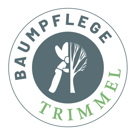 Baumpflege Trimmel Logo mit einem Baum- und Scherensymbol in einem weißen Kreis.