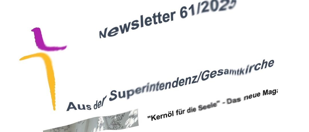Eine weiße Seite mit blauem Text. Der Text lautet oben 'Newsletter 61/2025', gefolgt von 'Aus der Superintendentz/Gesamtki' und darunter eine kleinere Textzeile.