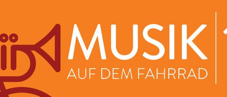 The image features the logo for 'Music auf dem Fahrrad'. It includes a stylized bicycle and the phrase 'Music auf dem Fahrrad' in bold white letters on an orange background.