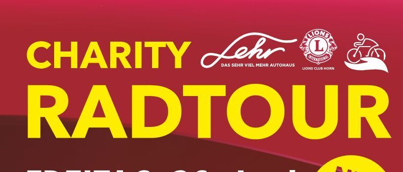Plakat für die Radtour-Veranstaltung am 26. Juni mit einem Löwen, Anmeldung und vier Tourrunden. Die Anmeldung beginnt um 15 Uhr, und die Veranstaltung endet um 15:30 Uhr. Die Preise betragen 20 Euro bei Voranmeldung, 25 Euro ohne Voranmeldung und 10 Euro für Kinder unter 16 Jahren.