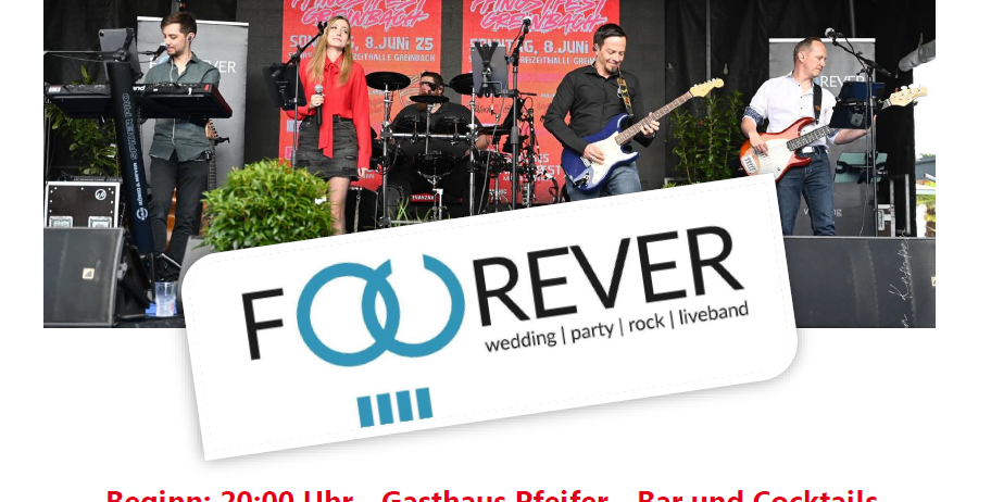 Plakat für den 41. Gemeindeball, der am Samstag, den 31. Januar 2026 stattfindet. Eine Band spielt auf der Bühne, mit einem großen Publikum im Hintergrund. Die Veranstaltung beginnt um 20:00 Uhr im Gasthaus Pfeifer mit Bar und Cocktails in Altenberg. Ein Preis wird angeboten.