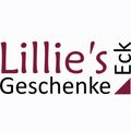 Das Logo für Lillie's Eck Geschenke, mit einem stilisierten 'L', 'Lillie's' darüber und 'Geschenke' darunter in Weinrot.