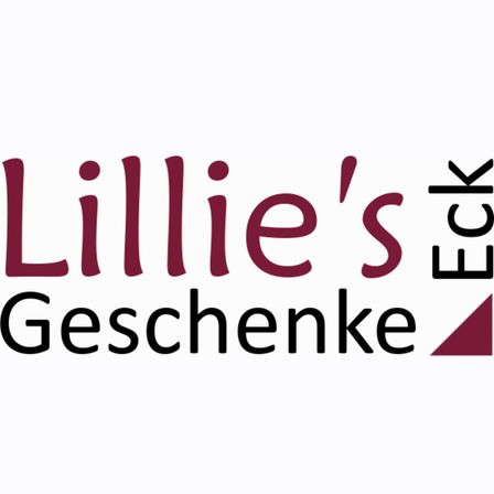 Das Logo für Lillie's Eck Geschenke, mit einem stilisierten 'L', 'Lillie's' darüber und 'Geschenke' darunter in Weinrot.