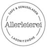 A circular logo for 'Allerleierei' cafe and tasting room. The text 'CAFE & GENUSSLADEN' is written in an arc above the name. The word 'LASSNITZZOHE' is written in an arc below the name.