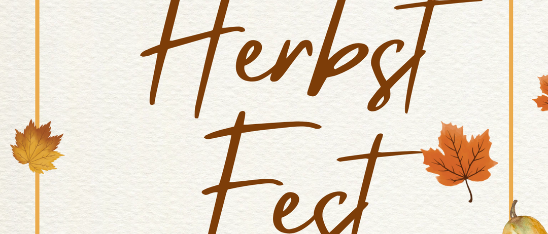 Eine Werbung für das Herbst Fest Event, mit Herbstblättern und einem Pilz. Der Termin ist der 20. September 2023, Beginn um 10:44 Uhr. Es gibt Fleischkrapfen, Bauernkrapfen und Herbstbier.