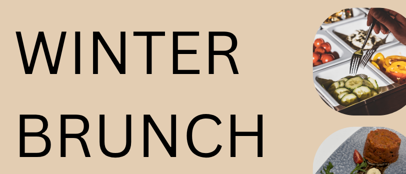 Werbeplakat für ein Winterbrunch im Cafe am Steg mit verschiedenen Gerichten und einem Preis von 39 Euro pro Person. Verfügbar an ausgewählten Terminen im Dezember und Januar von 8:30 bis 12:30 Uhr.