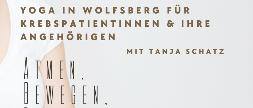 Eine Anzeige für einen Atemworkshop mit Tanja Schatz. Es findet am 22. Mai 2025 und am 10. und 24. Juni 2025 um 18:00 Uhr in der St. Michaelerstrasse 19, 9400 Wolfsberg statt. Anmeldung bei office@krebshilfe-ktn.at, 0463/50 70 78.