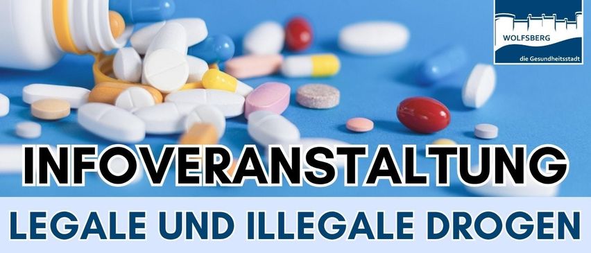 Werbeplakat für eine Veranstaltung über legale und illegale Drogen. Es enthält Informationen über die Risiken und Auswirkungen von Drogen sowie eine Diskussion mit Experten. Die Veranstaltung ist für Mittwoch, 25. Juni um 19 Uhr im Haus der Musik, St. Stefan geplant.