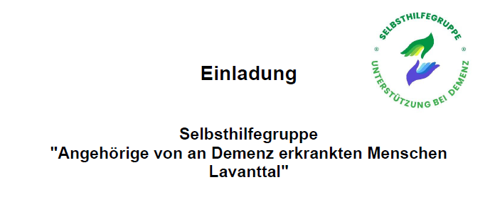 Plakat für eine Selbsthilfegruppe für Angehörige von Menschen mit Demenz in Lavatal, Österreich. Das Plakat erwähnt den Welt-Alzheimertag und die Details der Veranstaltung.