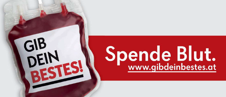 Poster for a blood donation event. It features a blood bag with the slogan 'Gib dein Bestes!' and a website address. The event is scheduled for Saturday, November 15, from 10:00 AM to 4:00 PM.