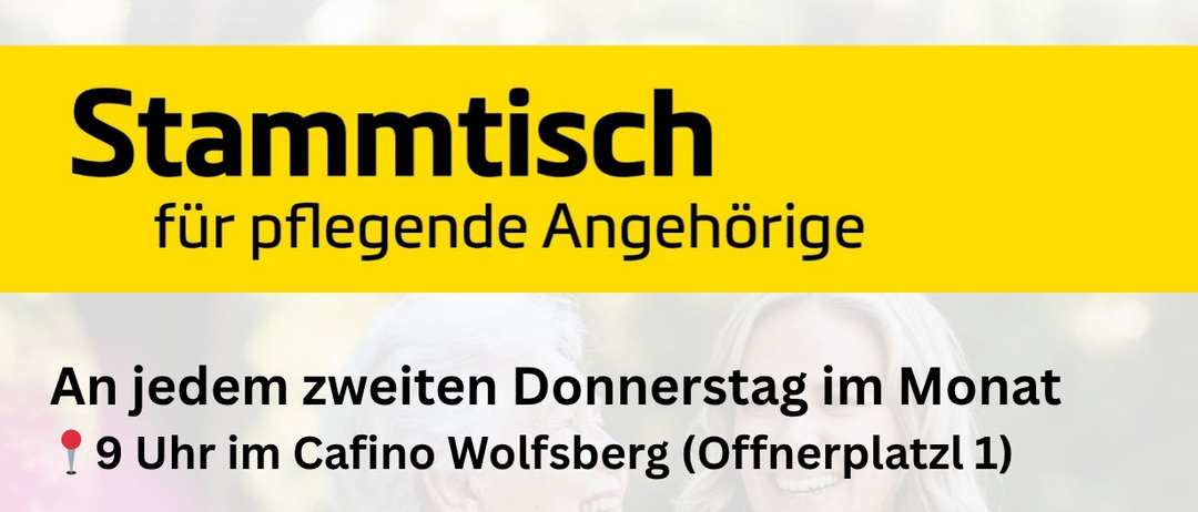 Der monatliche Stammtisch für pflegende Angehörige findet jeden zweiten Donnerstag im Monat um 9 Uhr im Cafino Wolfsburg statt. Er bietet Raum zum Austausch über Pflegeprobleme, zum Teilen von Erfahrungen und zum Erhalt von Fachwissen. Es gibt Vorträge und Diskussionen zu Themen wie Förderung und Unterstützungsangebote. Der gemeinsame Austausch kann belastende Gedanken erleichtern und hilft in schwierigen Situationen.