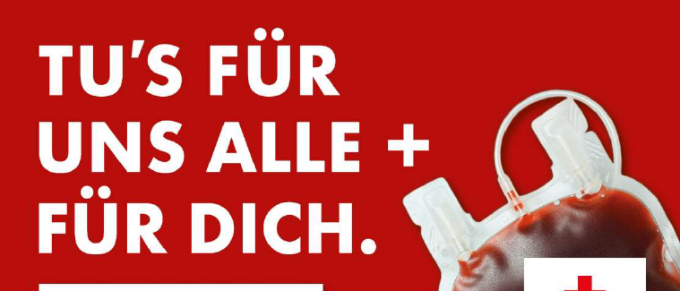 Ein Plakat für eine Blutspendeveranstaltung am 26. Januar 2026. Es steht: 'Für alle von euch. Seid dabei. Spendet Blut. Retten Sie Leben.' Die Veranstaltung findet in der Rotkreuz-Bezirksstelle in Wolfsberg von 15:30 bis 20:00 Uhr statt.