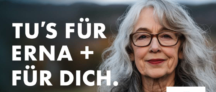 Poster for blood donation event. Woman with glasses. Red Cross logo. Friday, 13th February 2026, 08:00 to 16:00. Stadtpfarrkirche Wolfsberg, Markusplatz 3.
