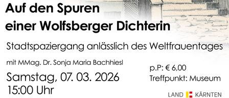 A poster for a museum in Lavanthaus features a building with windows and stairs. It reads 'Museum in Lavanthaus' and mentions a guided tour by Dr. Sonja Maria Bachiesl on March 7, 2026.