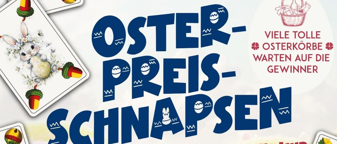 Plakat für Osterpreis-Schnaps-Veranstaltung am 21. März 2026. Das Plakat zeigt verschiedene Ostermotive wie Hasen und Eier und gibt an, dass Tickets für 12 Euro erhältlich sind. Die Veranstaltung findet im Café Quo Vadis statt.