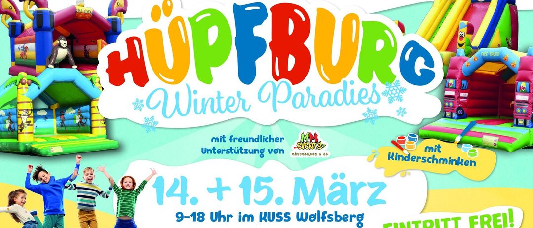 Werbeplakat für die Winter-Paraden-Veranstaltung in Wolfsberg mit einem Kind und bunten Grafiken. Präsentiert von Round Table 38. Termine: 14. und 15. März, 9 bis 18 Uhr.