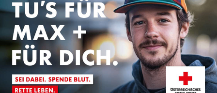 Plakat mit einem Bild eines Mannes, rotem Kreuzlogo und Text über Blutspende am 18. Mai 2026, von 15:30 bis 20:00 Uhr im Vereinshaus St. Margarethen im Lavanttal.