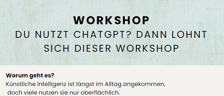 Workshop on artificial intelligence. Learn how AI works and apply it in daily life and office. Introduction, history, and practical applications. Date: Wednesday, May 6, 2026, at 18:00. Location: CAFINO in Wolfsburg. Duration: 2 hours.