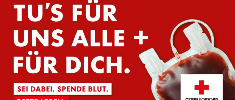 Blutspendeaktion am 19. Juli 2026 von 09:00 bis 14:00 Uhr am Marktplatz 3, Wolfsberg. Veranstalter: Rotes Kreuz und Österreichisches Rotes Kreuz.