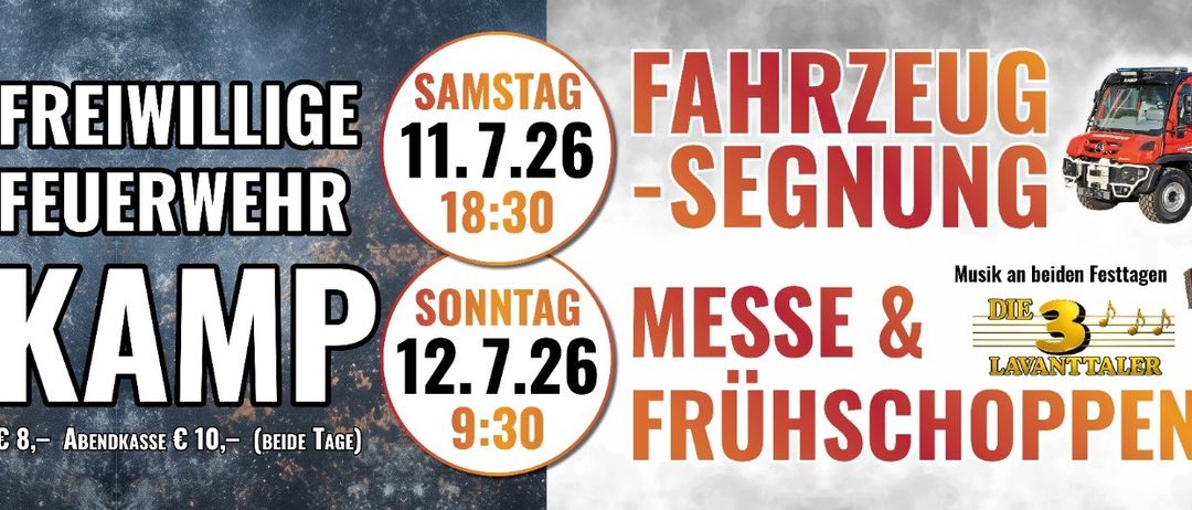 Ein Poster mit zwei Daten und Uhrzeiten, eine für Samstag, den 11. Juli 2026 um 18:30 Uhr und eine für Sonntag, den 12. Juli 2026 um 9:30 Uhr, beide mit grauem Hintergrund.