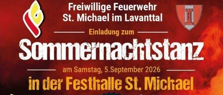 Poster for the Sommernachtstanz event on September 5, 2026, featuring Sulmtal Express and DJ Sound Deluxe, starting at 8 PM.