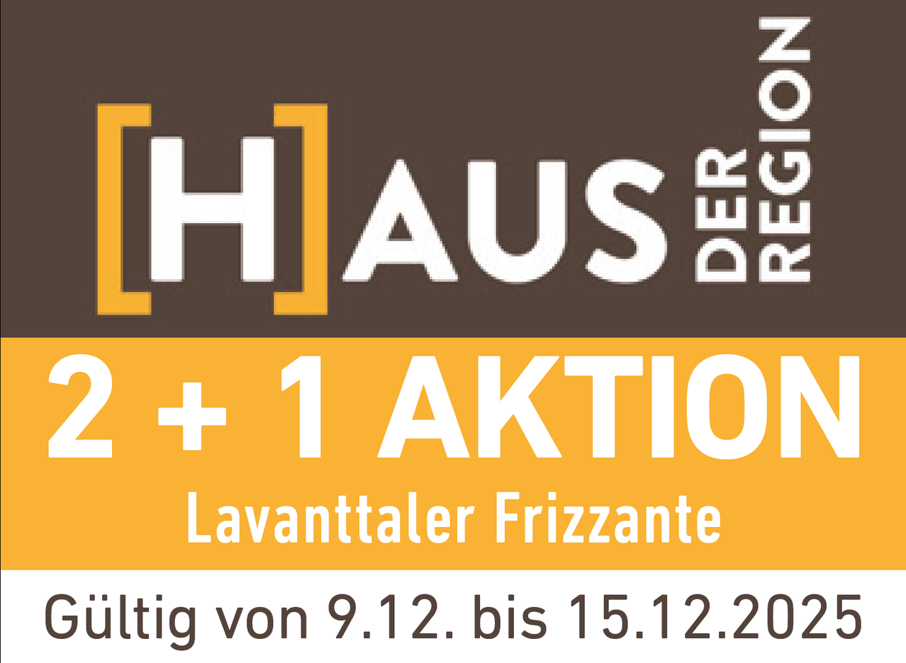 Banner zur Promotion von Lavanttaler Frizzante vom 9. bis 15. Dezember. Es enthält den Slogan 'H]AUS'.