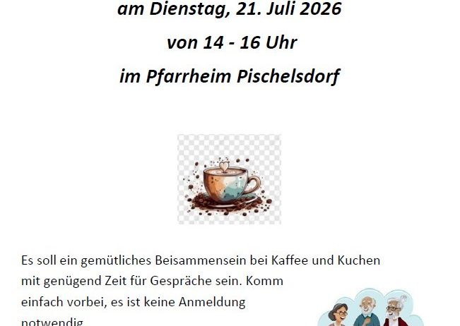 Einladung zum Begegnungscafé am Dienstag, 21. Juli 2026 von 14-16 Uhr im Pferdeheim Pischelsdorf. Genießen Sie Kaffee und Gespräche ohne Anmeldung. Wir freuen uns auf Sie!