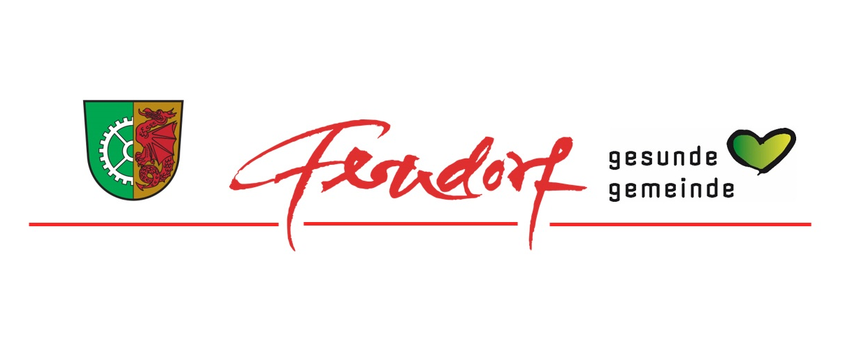 Ein Logo für eine Gesundheitsorganisation namens 'Fenddorf' auf weißem Hintergrund mit roten Linien und Rändern.