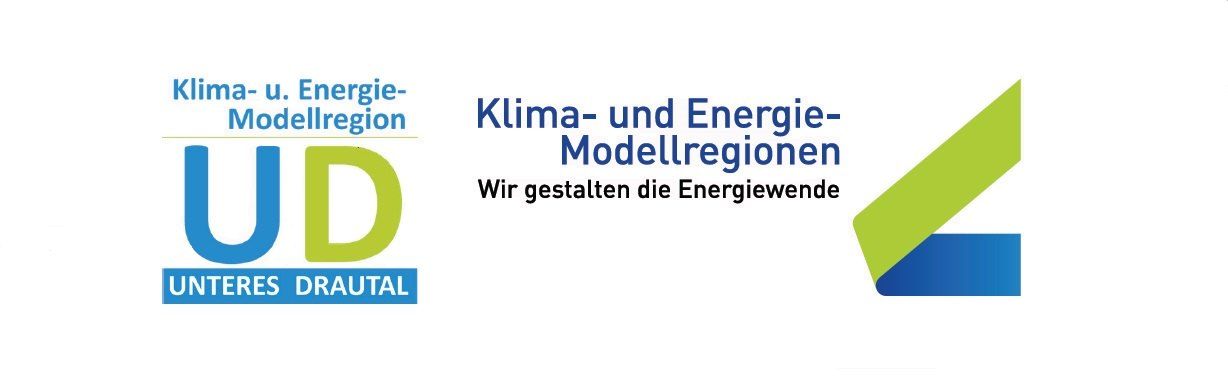 Ein Bild mit Logos von 'Klima- und Energie-Modellregionen' und 'JD RES DRAUTAL'. Der Text lautet 'Wir gestalten die Energiewende'. Die Logos sind auf weißem Hintergrund dargestellt.