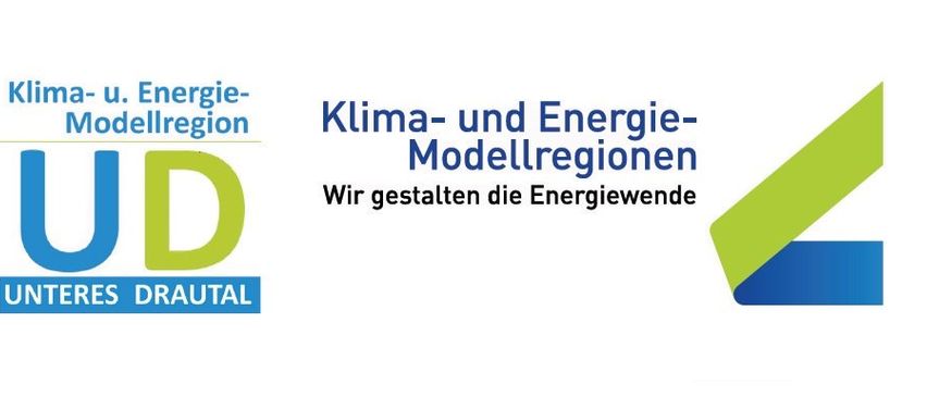 Ein Logo für Energie-Modellregion mit dem Text Klima- und Energie-Modellregionen. Darunter steht der Text Wir gestalten die Energiewende.