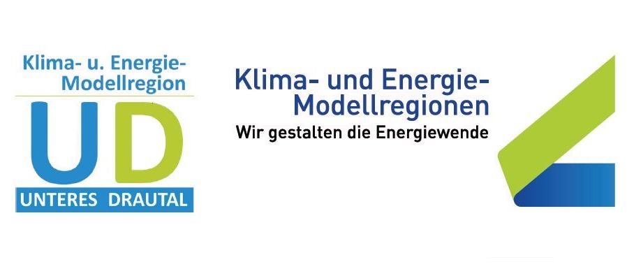 Ein Logo mit dem Text 'Klima- und Energie-Modellregionen' und einem Slogan 'Wir gestalten die Energiewende'. Darunter befindet sich ein weiteres Logo mit 'JD RES DRAUTAL'.