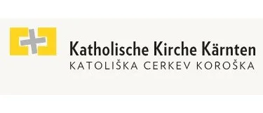 Das Logo der Katholischen Kirche Kärnten zeigt ein gelbes Kreuz auf weißem Hintergrund.
