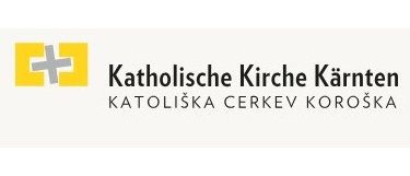 Das Logo der Katholischen Kirche Kärnten zeigt ein gelbes Kreuz auf weißem Hintergrund.