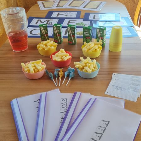 Bild enthält, Furniture, Table, Tabletop, Dining Table, Text, Document, Food