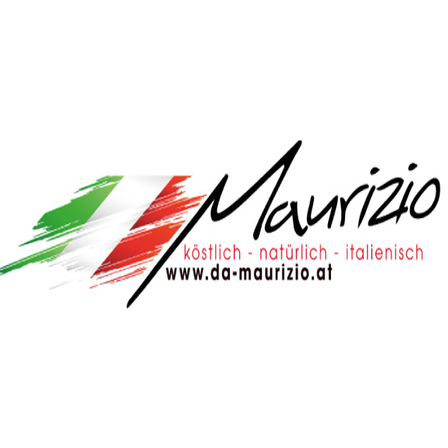 Logo für Maurizio mit den Farben der italienischen Flagge, Text 'kostlich-naturlich-italienisch' und einer Website-URL.