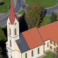 Building, Clock Tower, Road, House, Housing, Roof, Spire, Person, Car, Outdoors