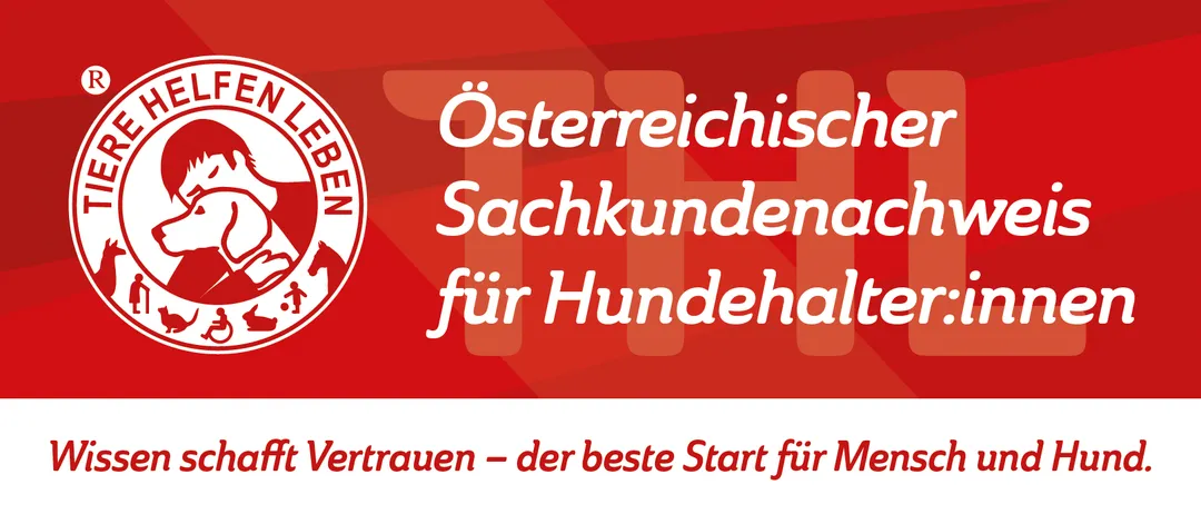 Ein roter und weißer Banner mit dem Text 'Österreichischen Sachkunden für Hundehal' in weißer Schrift.