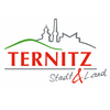 Das Ternitz Stadt & Land Logo zeigt einen stilisierten Stadtsilhouetten mit Gebäuden und einem grünen Hügel. Der Text 'TERNITZ' ist in fetten roten Buchstaben geschrieben, während 'Stadt & Land' darunter in Grau steht.