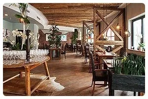 Dining Room, Dining Table, Furniture, Indoors, Table, Interior Design, Restaurant, Wood, Cafeteria, Hotel