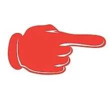 Eine rote Hand mit ausgestrecktem Zeigefinger, der nach rechts zeigt, auf weißem Hintergrund.