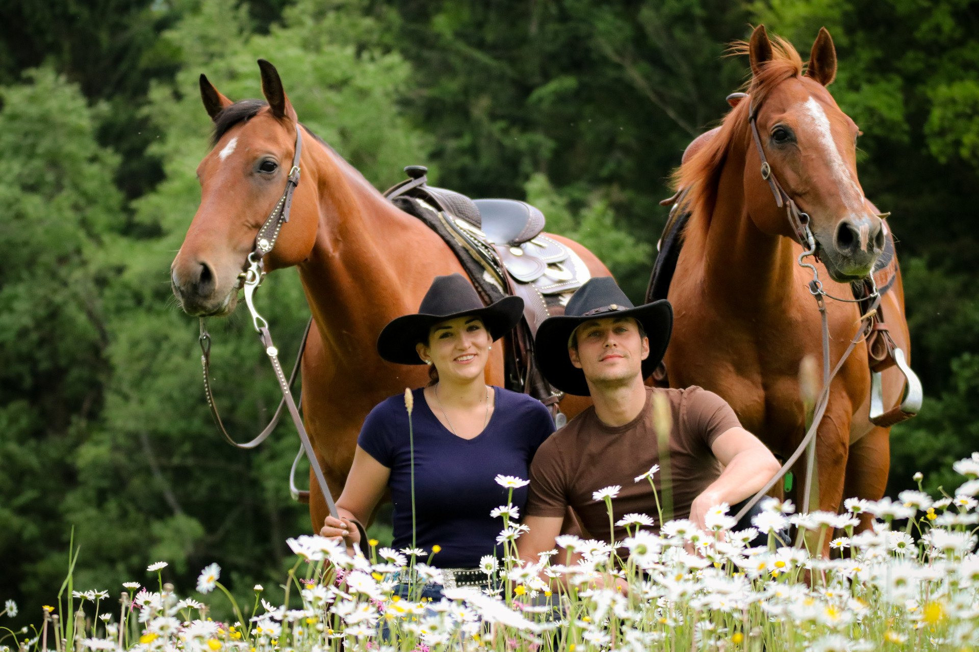Adult, Female, Person, Woman, Hat, Male, Man, Necklace, Portrait, Horse