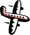 Illustration eines stilisierten Flugzeugs mit schwarzen Flügeln und einem roten und rosa Streifen auf dem Rumpf, vor weißem Hintergrund.