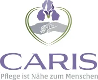 CARIS-Logo mit einer stilisierten Hand, die eine Blume in Herzform hält, und darunter den Text 'CARIS' und 'Alter ist Nähe zum Menschen'.