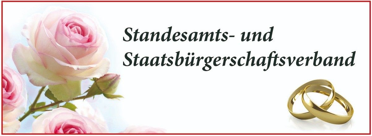 Ein Bild mit Rosen und einem Ehering mit dem Text 'Standesamts- und Staatsburgerschaftsve' auf weißem Hintergrund.