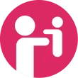 Ein rosa Kreis enthält eine weiße Silhouette einer Person, die die Hand eines Kindes hält.