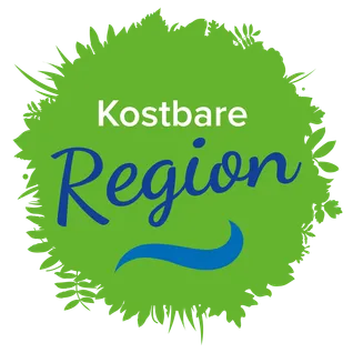 Ein grünes Blattdesign mit 'Kastbare Region' in blauem und weißem Text.