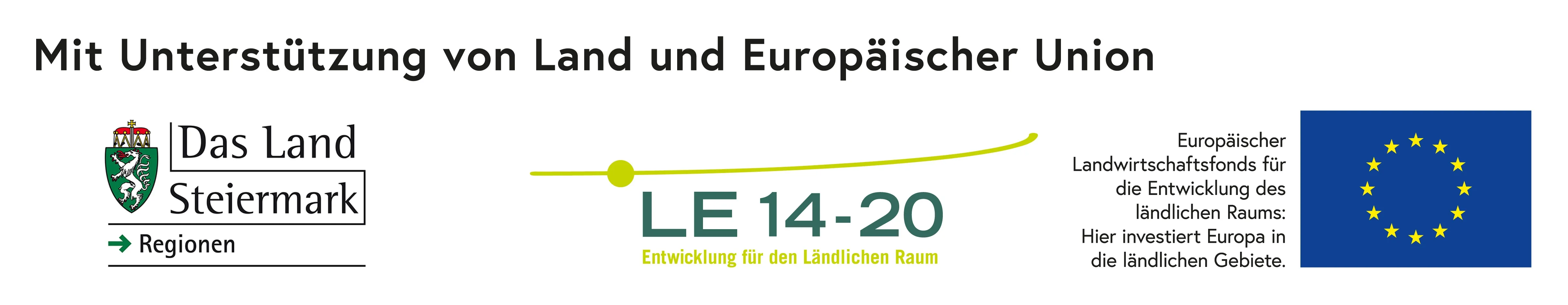 Ein weißer Hintergrund mit dem Text 'und Europaisch' und 'LE 14-20' mit einer gelben Linie darunter. Darunter steht 'Entwicklung für den ländlichen Raum'.