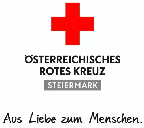 Das Bild zeigt ein rotes Kreuz-Symbol mit 'Osterreichisches Rotes Kreuz' und 'Steiermark' darunter, sowie ein Motto 'Aus Liebe zum Menschen' unten.