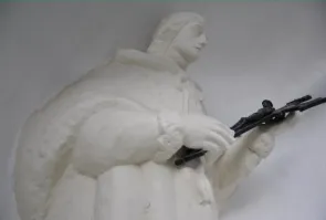 Art, Adult, Male, Man, Person, Face, Head, Gun, Sculpture, Statue